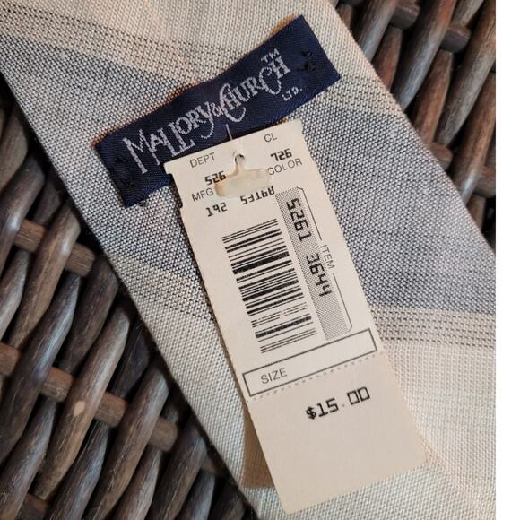 NWT Vntg Mallory & Church Taupe Gray Striped Men’s Tie 56x2 Deadstock Retro - Picture 2 of 5